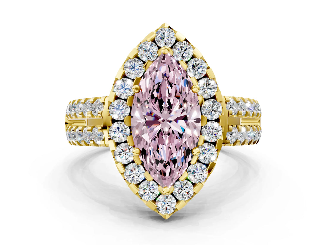 Yellow gold Fancy Pink Marquise  Halo Diamond Split Shank Engagement Ring with Prong Setting_25