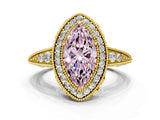 Yellow gold Fancy Pink Marquise  Halo Diamond Split Shank Ring with Milgrain Detail_50