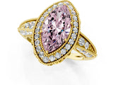Yellow gold Fancy Pink Marquise  Halo Diamond Split Shank Ring with Milgrain Detail_51