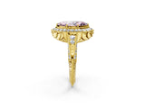 Yellow gold Fancy Pink Marquise  Halo Diamond Split Shank Ring with Milgrain Detail_52