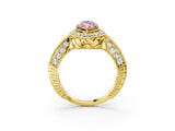 Yellow gold Fancy Pink Marquise  Halo Diamond Split Shank Ring with Milgrain Detail_53