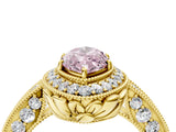 Yellow gold Fancy Pink Marquise  Halo Diamond Split Shank Ring with Milgrain Detail_54