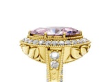 Yellow gold Fancy Pink Marquise  Halo Diamond Split Shank Ring with Milgrain Detail_55