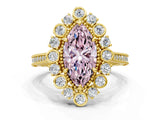 Yellow gold Fancy Pink Marquise  Halo Milgrain Pave Diamond Ring with Four-Prong Setting 1