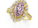 Yellow gold Fancy Pink Marquise  Halo Milgrain Pave Diamond Ring with Four-Prong Setting 2