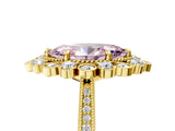 Yellow gold Fancy Pink Marquise  Halo Milgrain Pave Diamond Ring with Four-Prong Setting