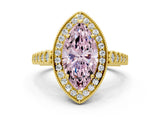 Yellow gold Fancy Pink Marquise  Halo Milgrain Solitaire with Bezel Set Side Stones and Pave Band_49