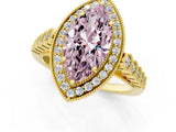 Yellow gold Fancy Pink Marquise  Halo Milgrain Solitaire with Bezel Set Side Stones and Pave Band_50