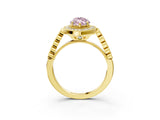 Yellow gold Fancy Pink Marquise  Halo Milgrain Solitaire with Bezel Set Side Stones and Pave Band_52