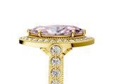 Yellow gold Fancy Pink Marquise  Halo Milgrain Solitaire with Bezel Set Side Stones and Pave Band_54