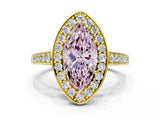 Yellow gold Fancy Pink Marquise  Halo Pavé Diamond Engagement Ring with Bezel Setting_37