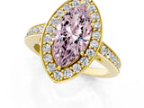 Yellow gold Fancy Pink Marquise  Halo Pavé Diamond Engagement Ring with Bezel Setting_38
