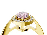 Yellow gold Fancy Pink Marquise  Halo Pavé Diamond Engagement Ring with Bezel Setting_41