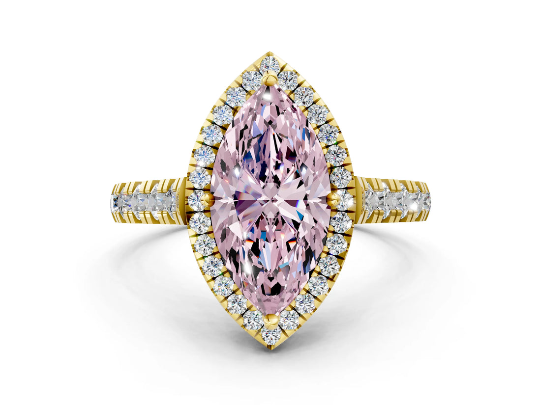 Yellow gold Fancy Pink Marquise  Halo Pavé Diamond Engagement Ring with Four-Prong Setting_27