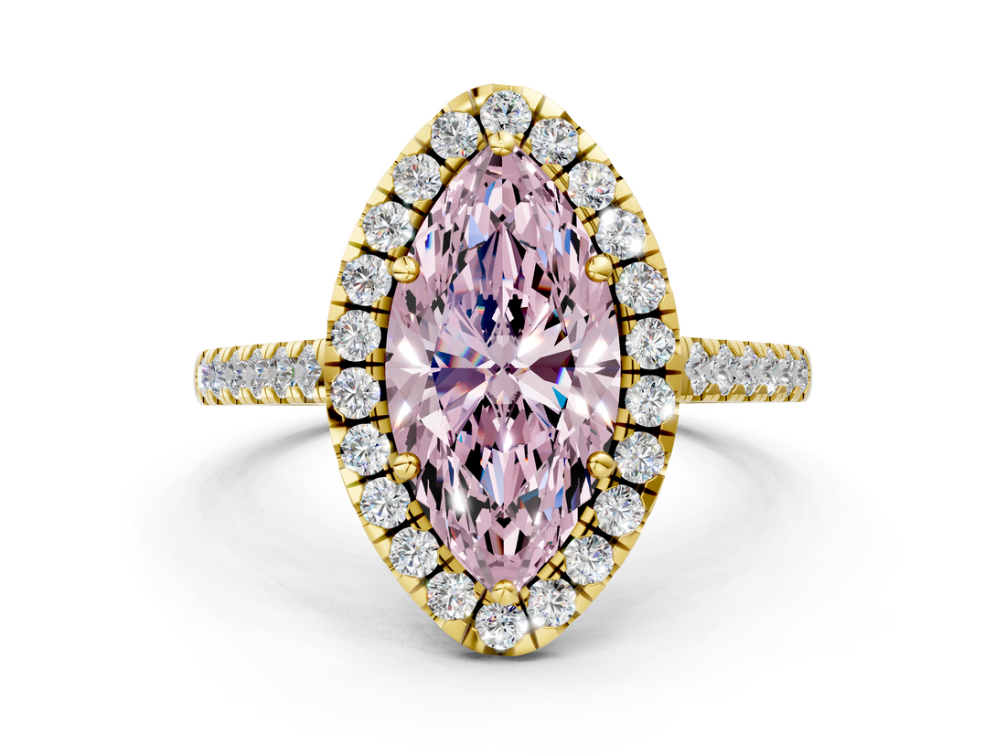 Yellow gold Fancy Pink Marquise  Halo Pavé Diamond Engagement Ring with Four-Prong Setting_3