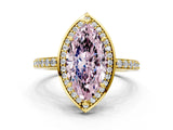 Yellow gold Fancy Pink Marquise  Halo Pave Band Solitaire Ring with Prong Setting_65