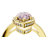 Yellow gold Fancy Pink Marquise  Halo Pave Band Solitaire Ring with Prong Setting_69