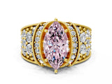 Yellow gold Fancy Pink Marquise  Halo Pave Diamond Engagement Ring with Milgrain Detailing_49