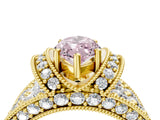 Yellow gold Fancy Pink Marquise  Halo Pave Diamond Engagement Ring with Milgrain Detailing_53