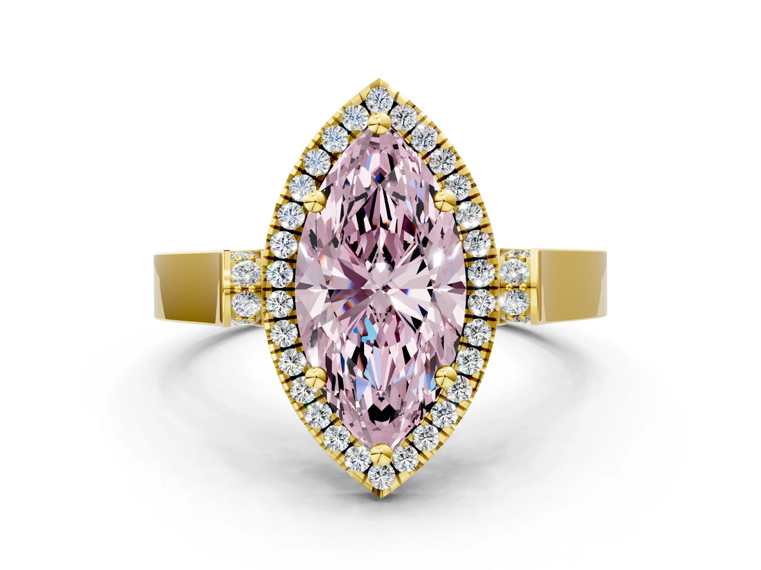 Yellow gold Fancy Pink Marquise  Halo Pave Split Shank Prong Setting Ring_27