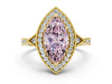 Yellow gold Fancy Pink Marquise  Halo Round Diamond Milgrain Pave Engagement Ring_3