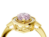 Yellow gold Fancy Pink Marquise  Halo Round Diamond Milgrain Pave Engagement Ring_7