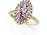 Yellow gold Fancy Pink Marquise  Halo Round Diamond Pavé Band Four-Prong Ring_4