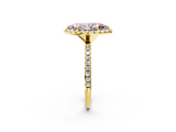 Yellow gold Fancy Pink Marquise  Halo Round Diamond Pavé Band Four-Prong Ring_5