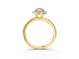 Yellow gold Fancy Pink Marquise  Halo Round Diamond Pavé Band Four-Prong Ring_6