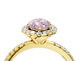 Yellow gold Fancy Pink Marquise  Halo Round Diamond Pavé Band Four-Prong Ring_7