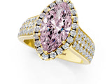 Yellow gold Fancy Pink Marquise  Halo Round Diamond Pave Band with Prong Setting 1