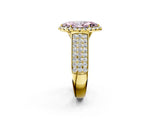 Yellow gold Fancy Pink Marquise  Halo Round Diamond Pave Band with Prong Setting 2