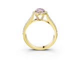 Yellow gold Fancy Pink Marquise  Halo Round Diamond Pave Band with Prong Setting 3