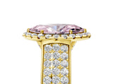 Yellow gold Fancy Pink Marquise  Halo Round Diamond Pave Band with Prong Setting 5