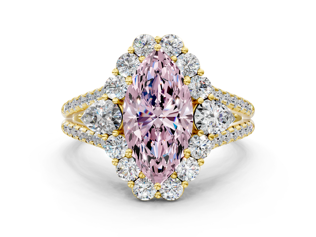 Yellow gold Fancy Pink Marquise  Halo Split Shank Diamond Engagement Ring with Prong Setting_19