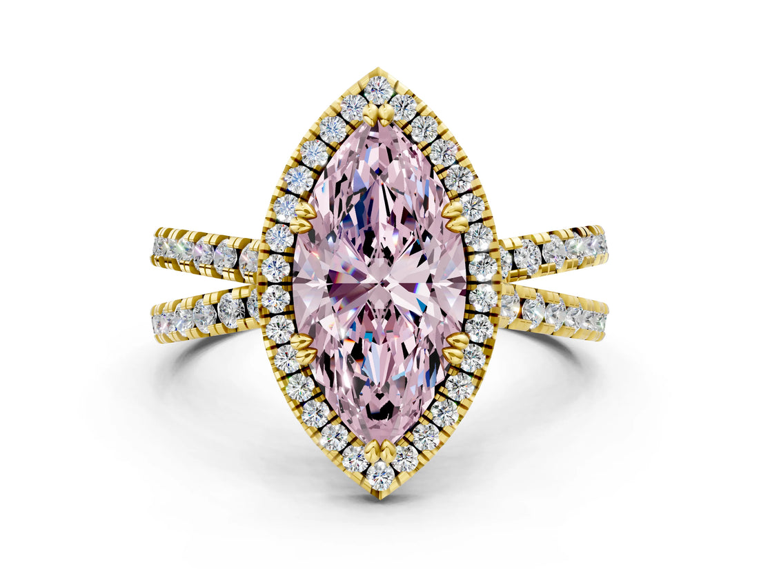 Yellow gold Fancy Pink Marquise  Halo Split Shank Diamond Ring with Pavé Setting_38