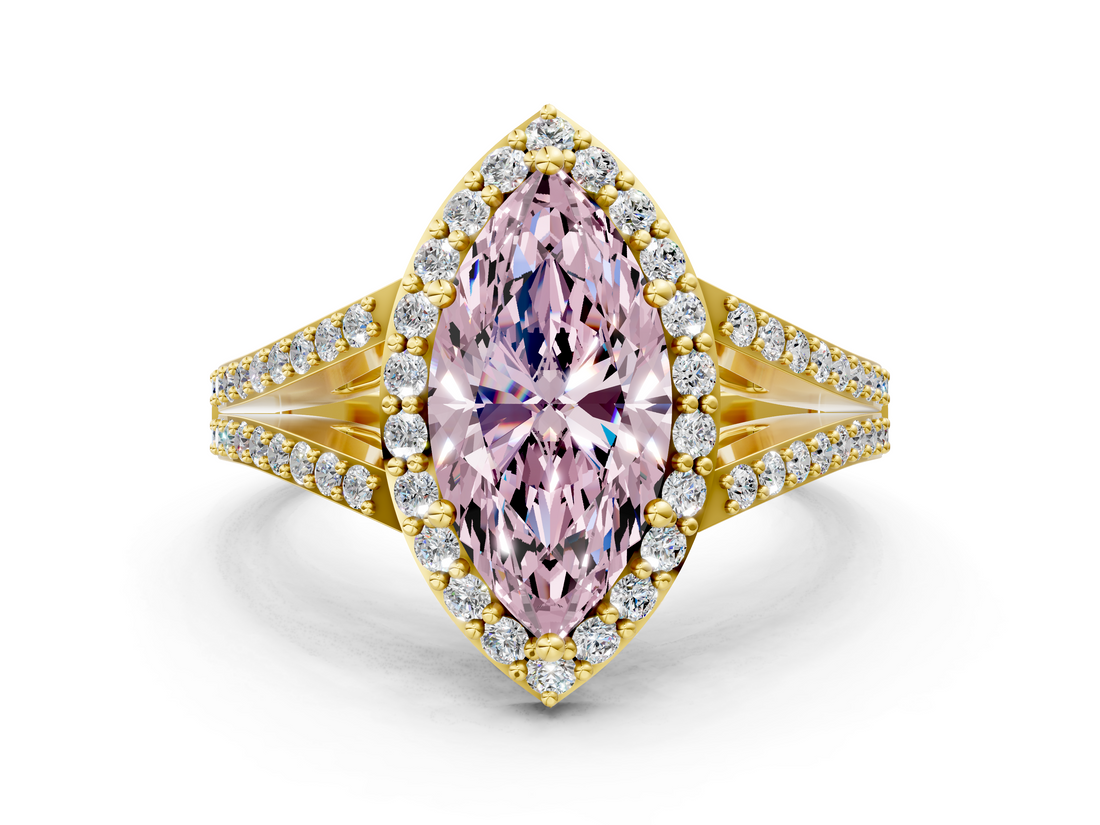 Yellow gold Fancy Pink Marquise  Halo Split Shank Diamond Ring with Prong Setting_20