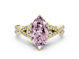 Yellow gold Fancy Pink Marquise  Halo Twist Band Solitaire Prong Setting Ring_63