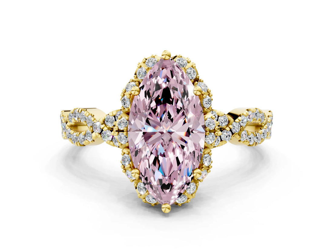 Yellow gold Fancy Pink Marquise  Halo Twist Band Solitaire Ring with Six-Prong Setting_32