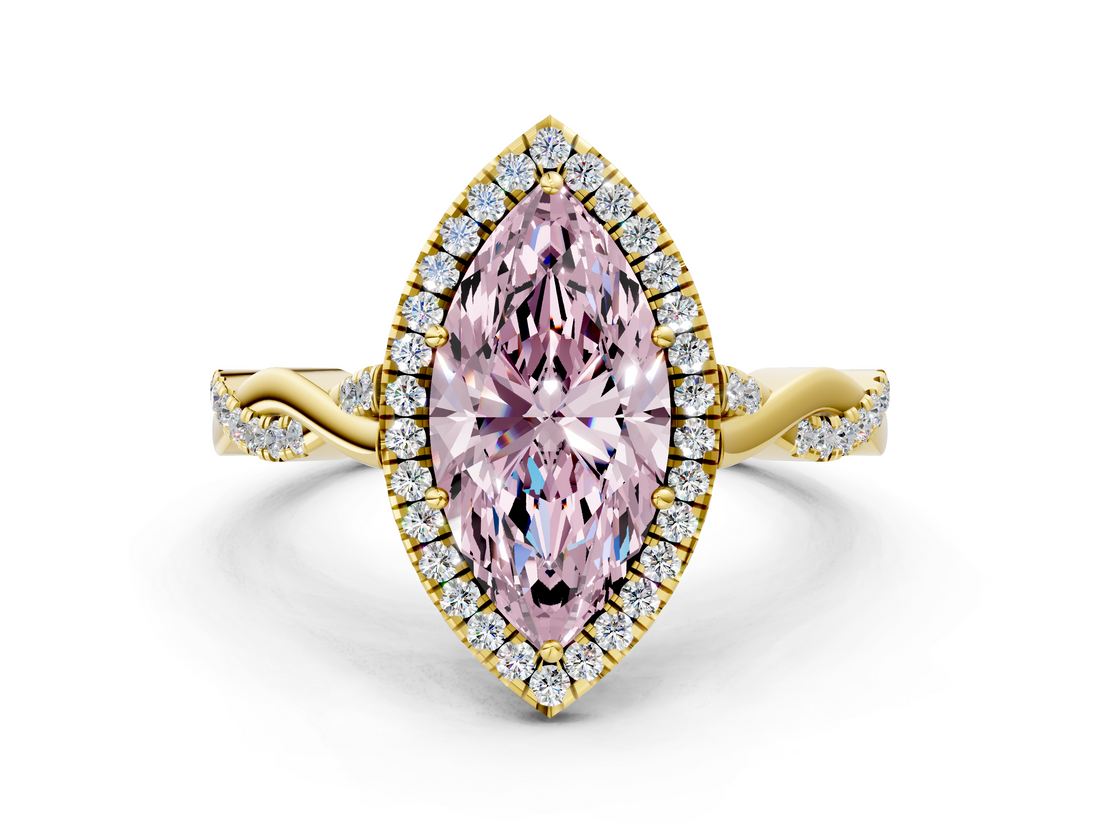 Yellow gold Fancy Pink Marquise  Halo Twist Band Solitaire Ring_20