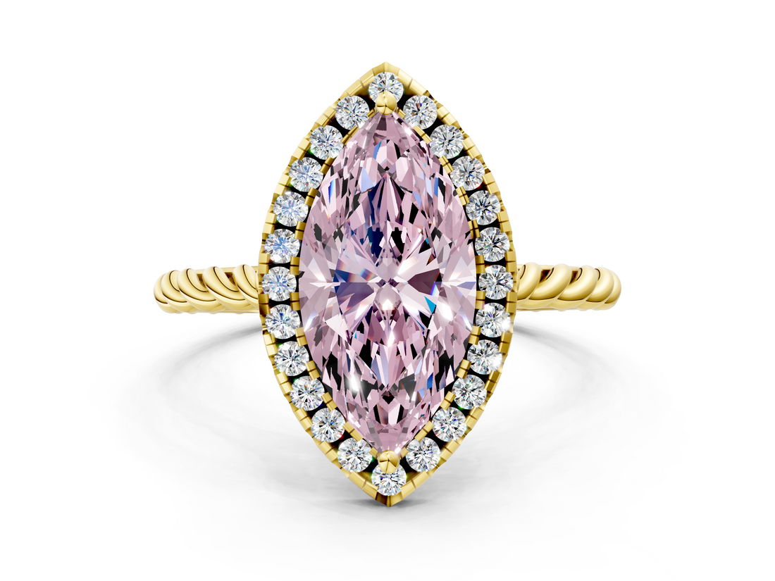 Yellow gold Fancy Pink Marquise  Halo Twisted Band Four-Prong Diamond Ring_20
