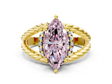 Yellow gold Fancy Pink Marquise  Halo Twisted Band Four-Prong Ring_49