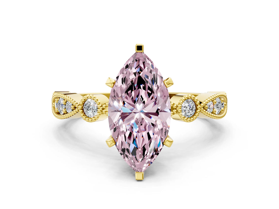 Yellow gold Fancy Pink Marquise  Milgrain Bezel Diamond Engagement Ring with Solitaire Prong Setting_177