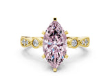 Yellow gold Fancy Pink Marquise  Milgrain Bezel Diamond Engagement Ring with Solitaire Prong Setting_177