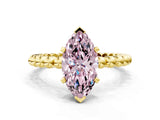 Yellow gold Fancy Pink Marquise  Solitaire Beaded Band Prong Setting Ring