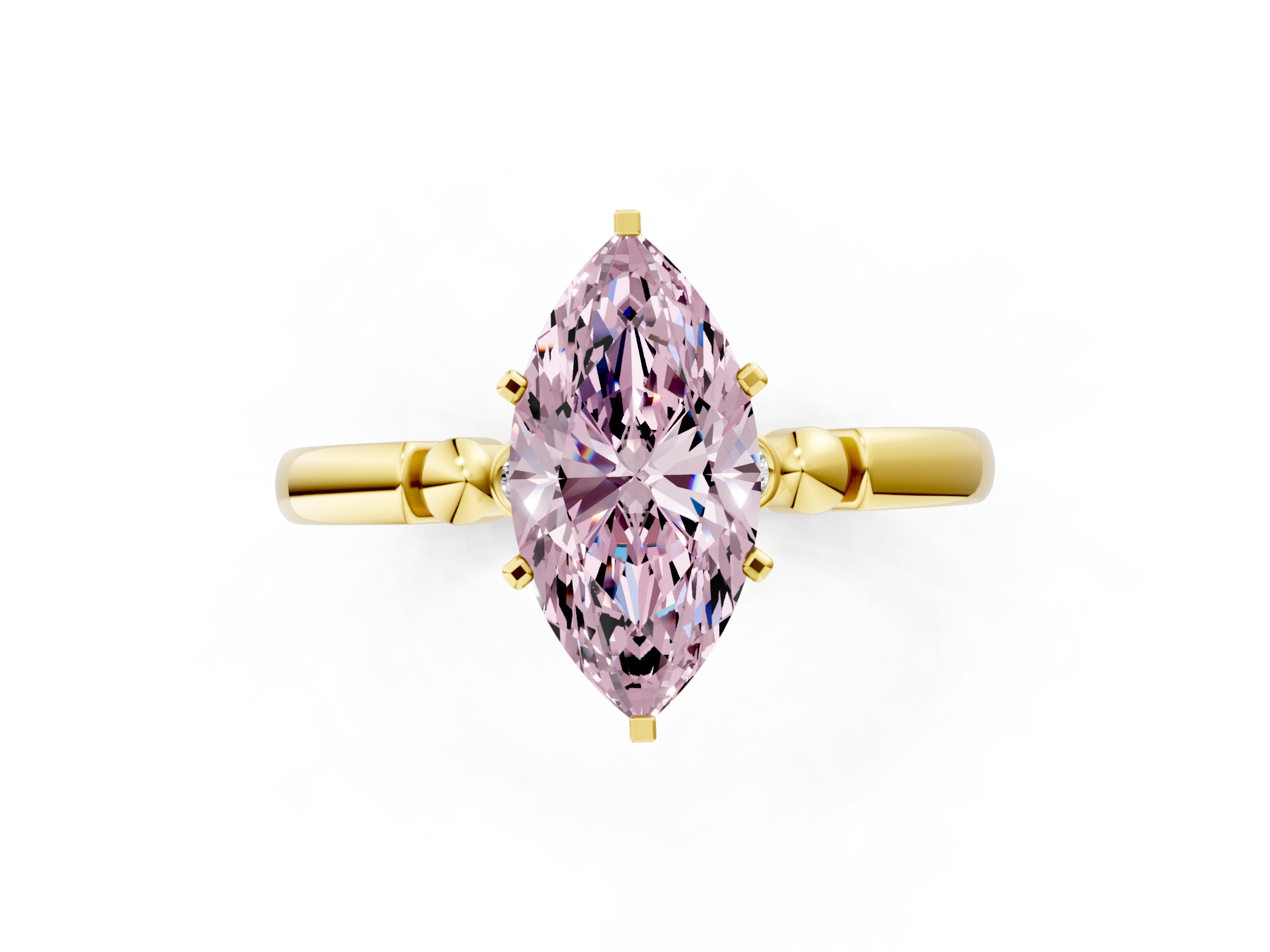 Yellow gold Fancy Pink Marquise  Solitaire Beaded Band with Four-Prong Setting_24
