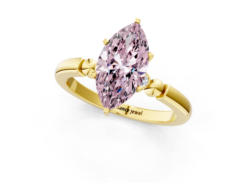Yellow gold Fancy Pink Marquise  Solitaire Beaded Band with Four-Prong Setting_25
