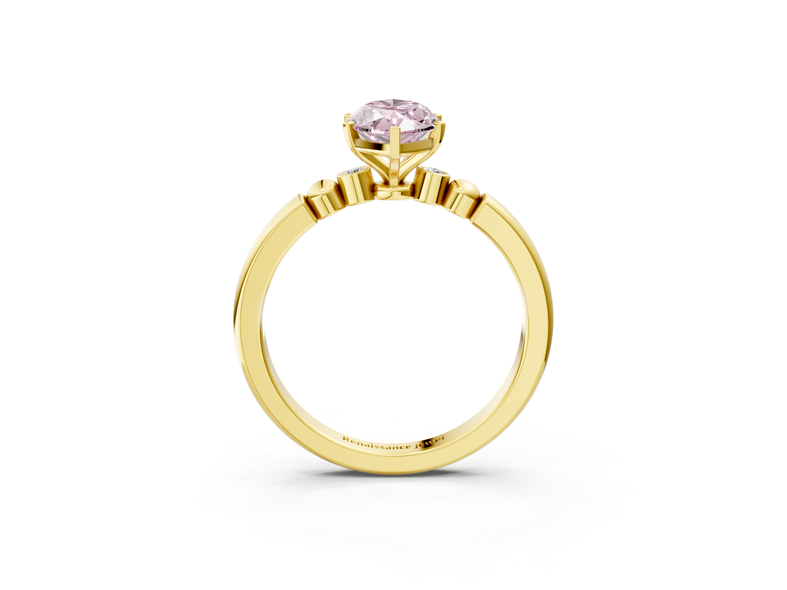 Yellow gold Fancy Pink Marquise  Solitaire Beaded Band with Four-Prong Setting_27