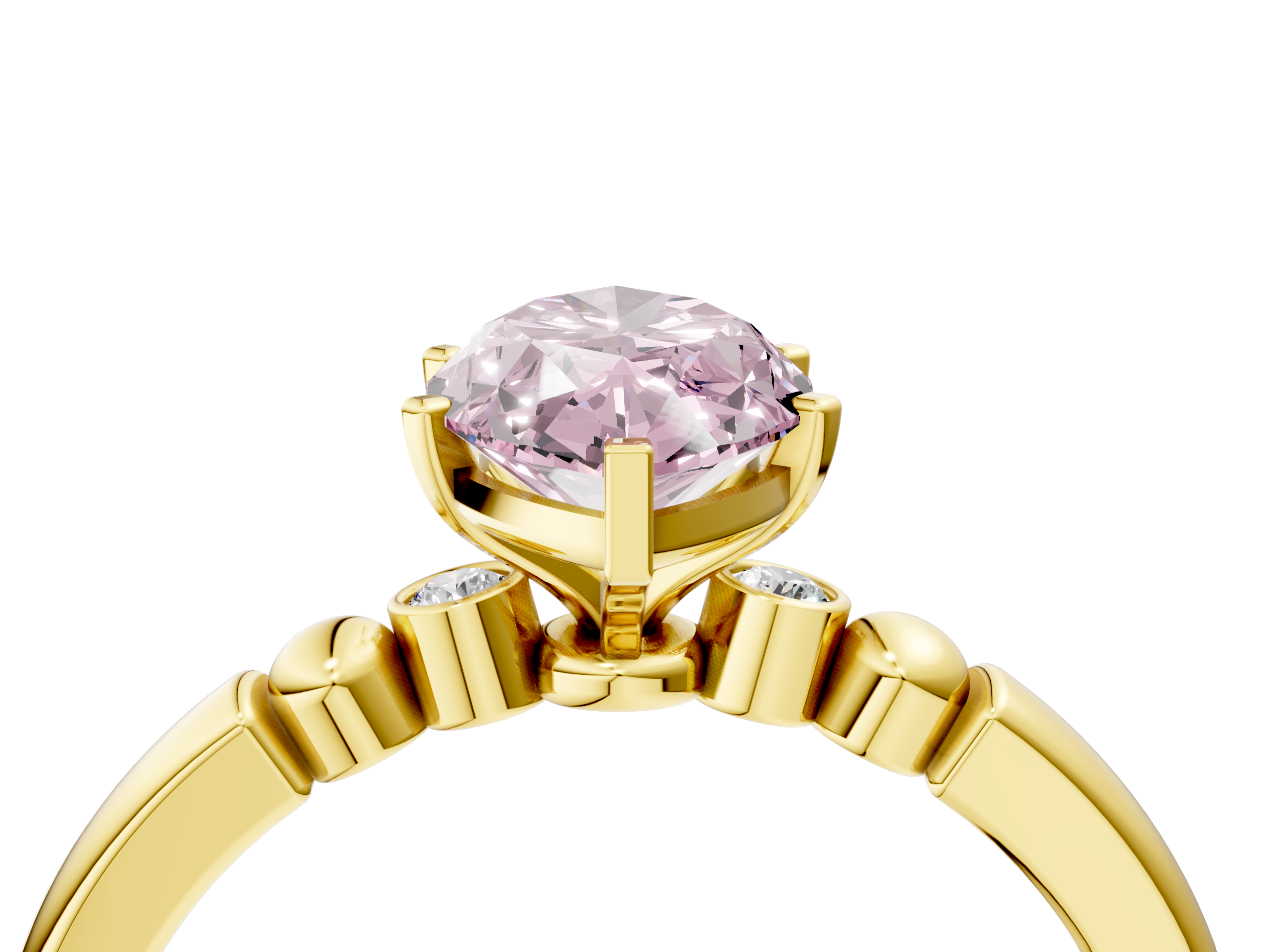 Yellow gold Fancy Pink Marquise  Solitaire Beaded Band with Four-Prong Setting_28