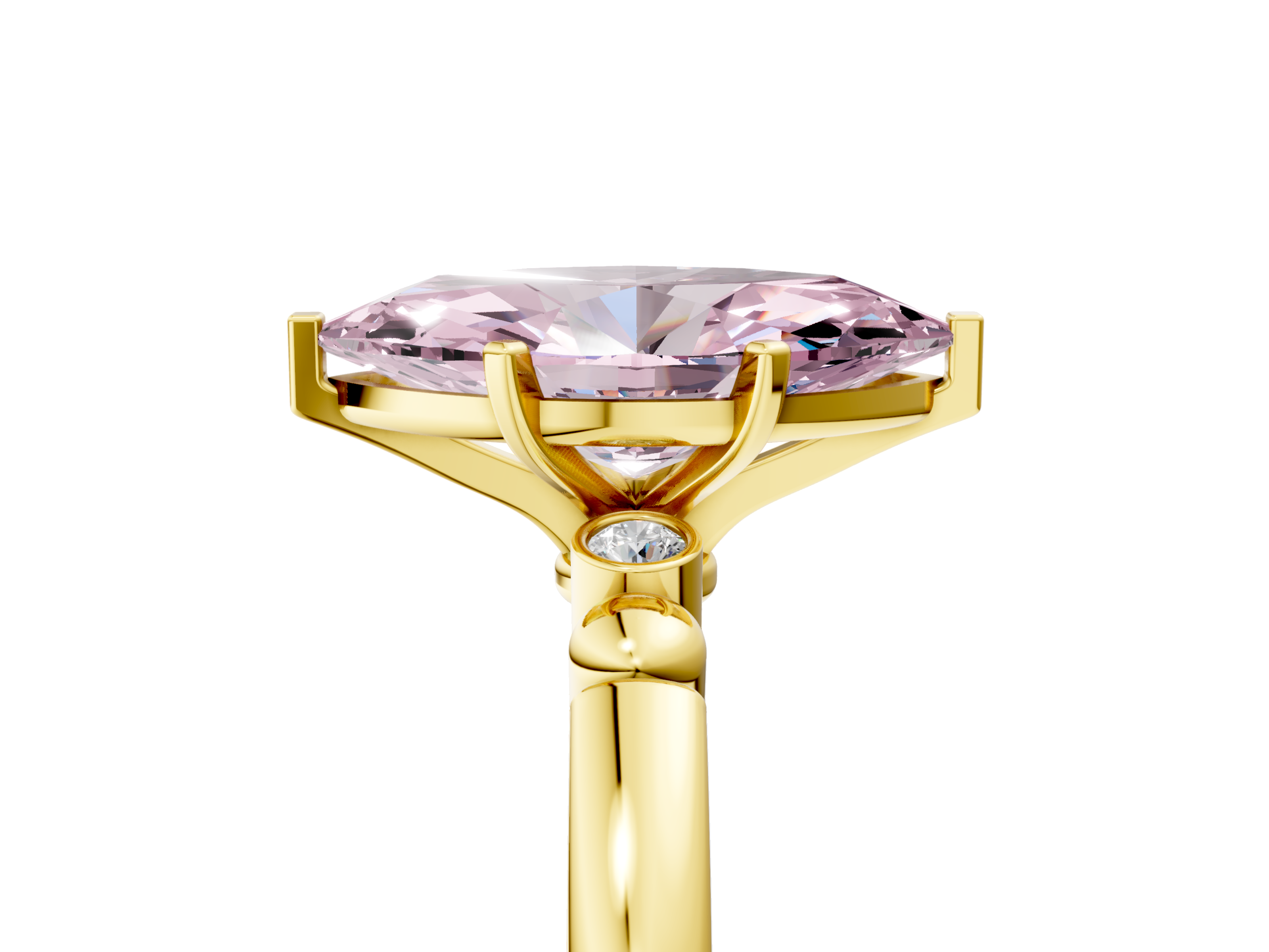 Yellow gold Fancy Pink Marquise  Solitaire Beaded Band with Four-Prong Setting_29